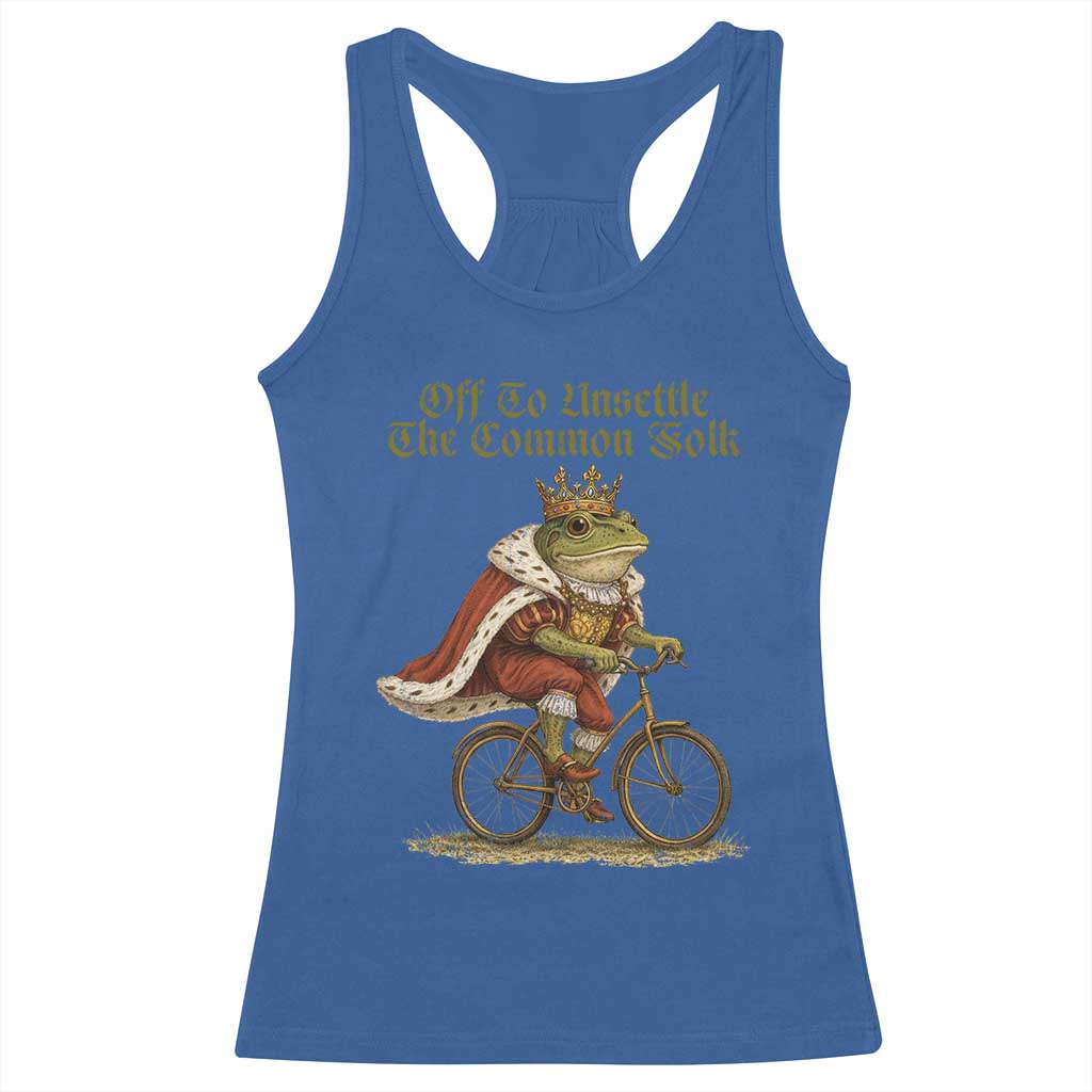 Chaotic Frog Meme Racerback Tank Top Off To Unsettle The Common Folk Vintage Unhinged Humor TS10 Royal Blue Print Your Wear
