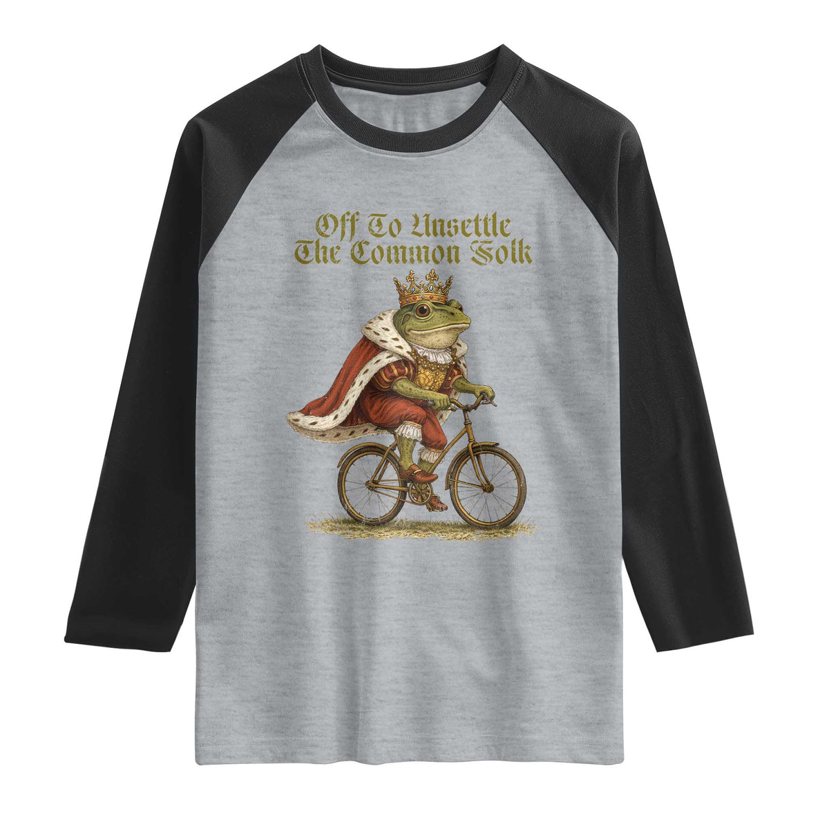 Chaotic Frog Meme Raglan Shirt Off To Unsettle The Common Folk Vintage Unhinged Humor TS10 Heather Gray Black Print Your Wear