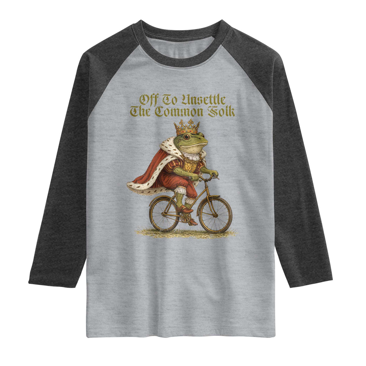 Chaotic Frog Meme Raglan Shirt Off To Unsettle The Common Folk Vintage Unhinged Humor TS10 Heather Gray Heather Charcoal Print Your Wear