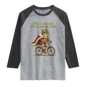 Chaotic Frog Meme Raglan Shirt Off To Unsettle The Common Folk Vintage Unhinged Humor TS10 Heather Gray Heather Charcoal Print Your Wear