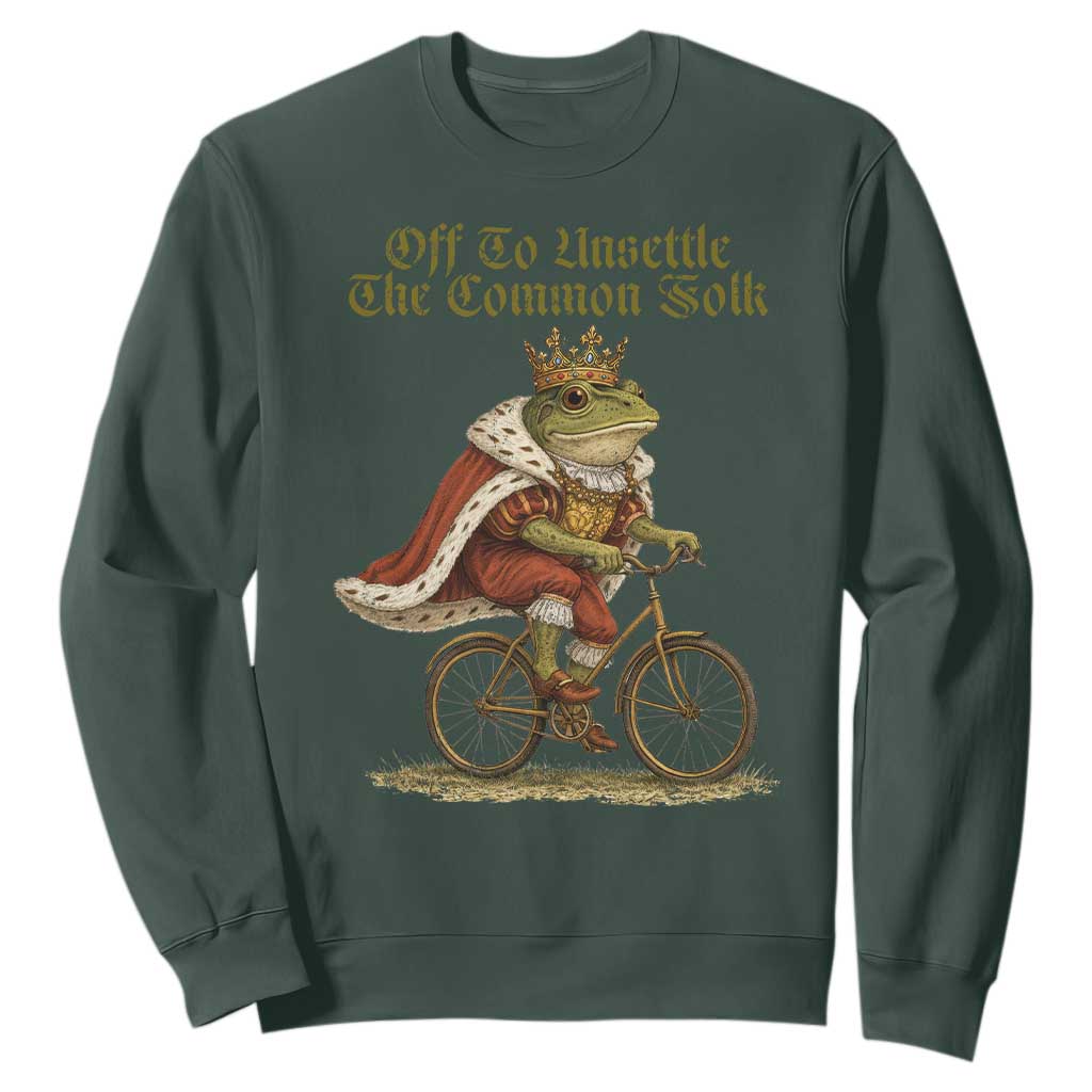 Chaotic Frog Meme Sweatshirt Off To Unsettle The Common Folk Vintage Unhinged Humor TS10 Dark Forest Green Print Your Wear
