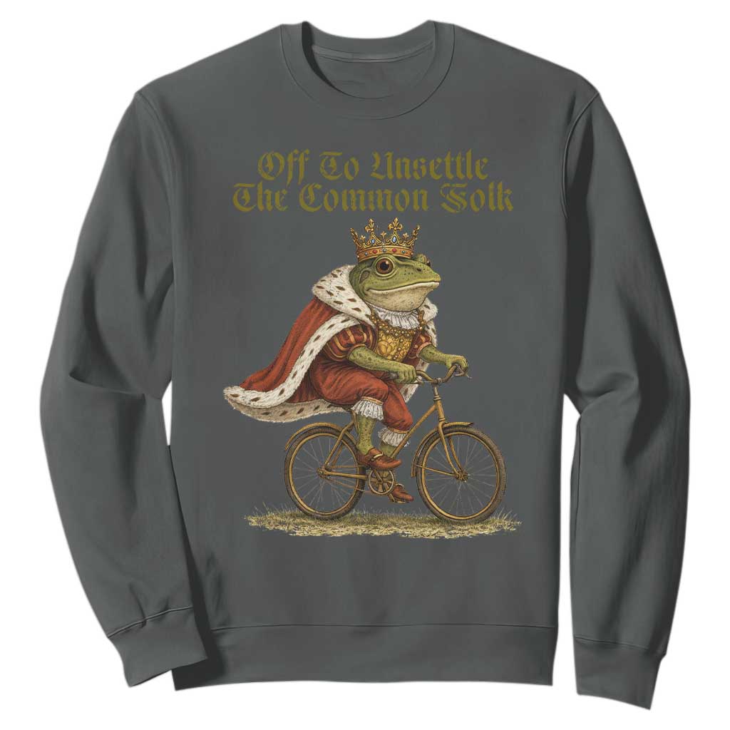 Chaotic Frog Meme Sweatshirt Off To Unsettle The Common Folk Vintage Unhinged Humor TS10 Dark Heather Print Your Wear