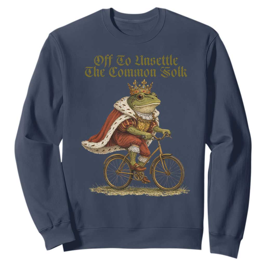 Chaotic Frog Meme Sweatshirt Off To Unsettle The Common Folk Vintage Unhinged Humor TS10 Navy Print Your Wear