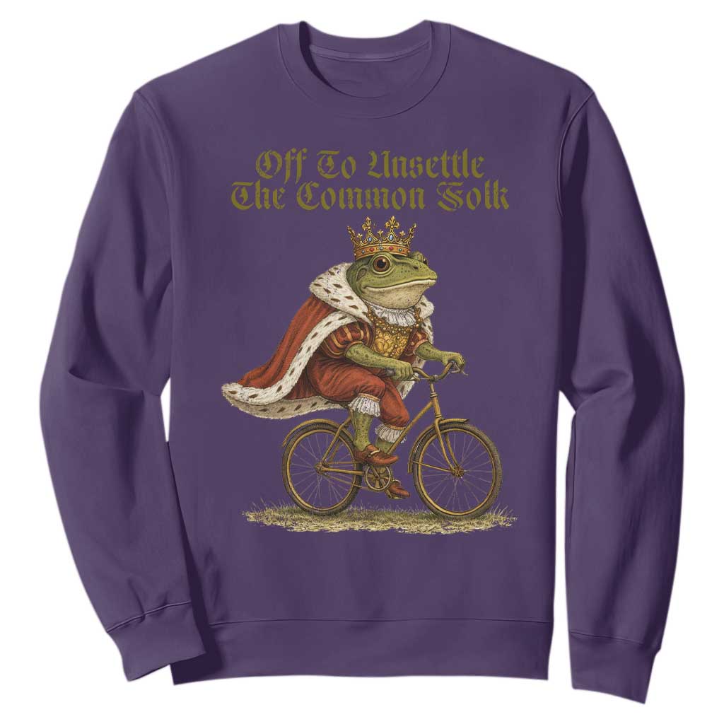 Chaotic Frog Meme Sweatshirt Off To Unsettle The Common Folk Vintage Unhinged Humor TS10 Purple Print Your Wear