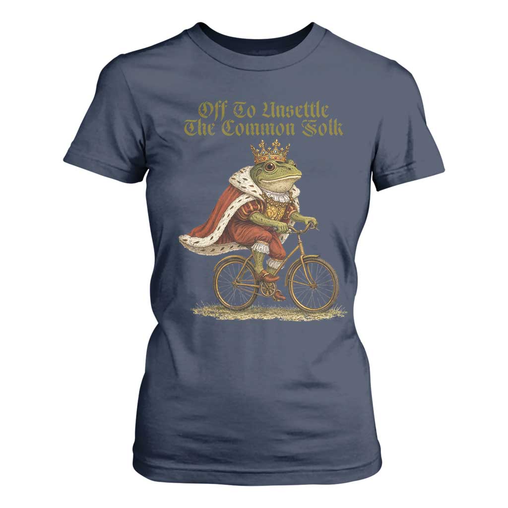 Chaotic Frog Meme T Shirt For Women Off To Unsettle The Common Folk Vintage Unhinged Humor TS10 Navy Print Your Wear