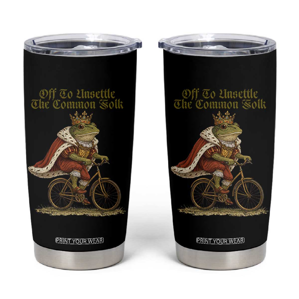 Chaotic Frog Meme Tumbler Cup Off To Unsettle The Common Folk Vintage Unhinged Humor TS10 Black Print Your Wear