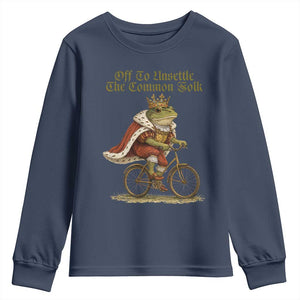 Chaotic Frog Meme Youth Sweatshirt Off To Unsettle The Common Folk Vintage Unhinged Humor TS10 Navy Print Your Wear