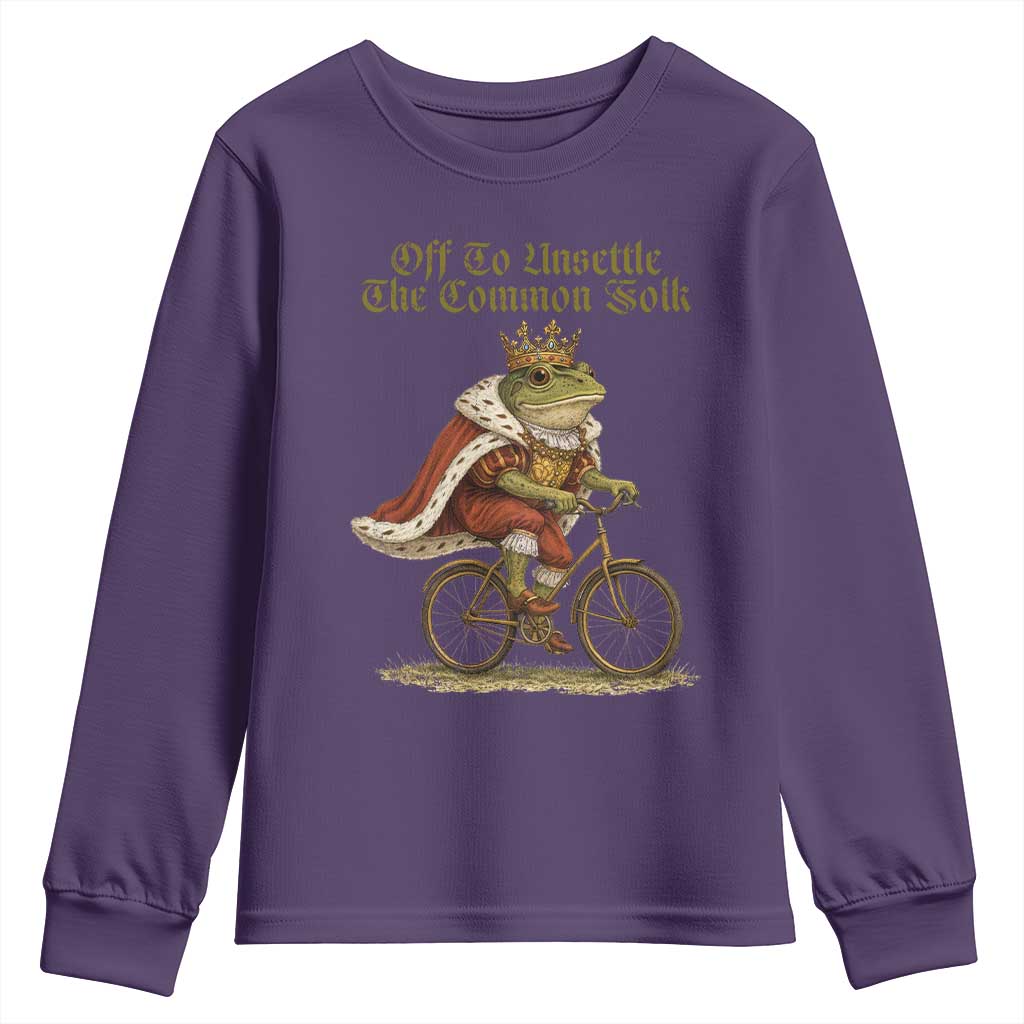 Chaotic Frog Meme Youth Sweatshirt Off To Unsettle The Common Folk Vintage Unhinged Humor TS10 Purple Print Your Wear