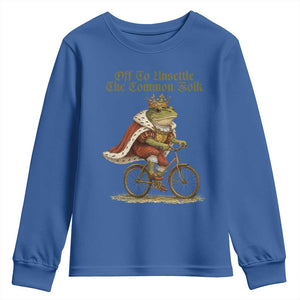 Chaotic Frog Meme Youth Sweatshirt Off To Unsettle The Common Folk Vintage Unhinged Humor TS10 Royal Blue Print Your Wear