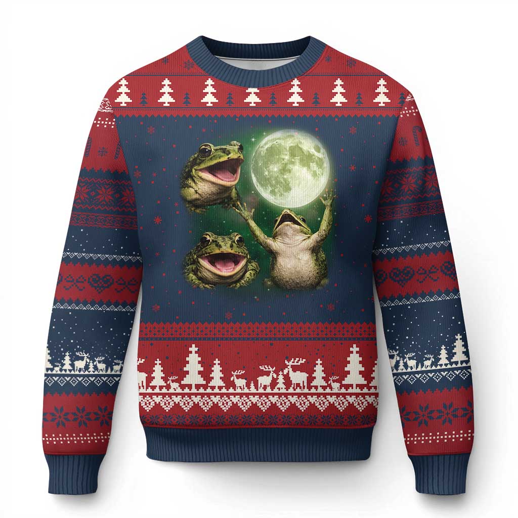 Frog Moon Vintage Graphic Ugly Christmas Sweater Retro Amphibian Nature Cottagecore Gift TS10 Navy Red Print Your Wear