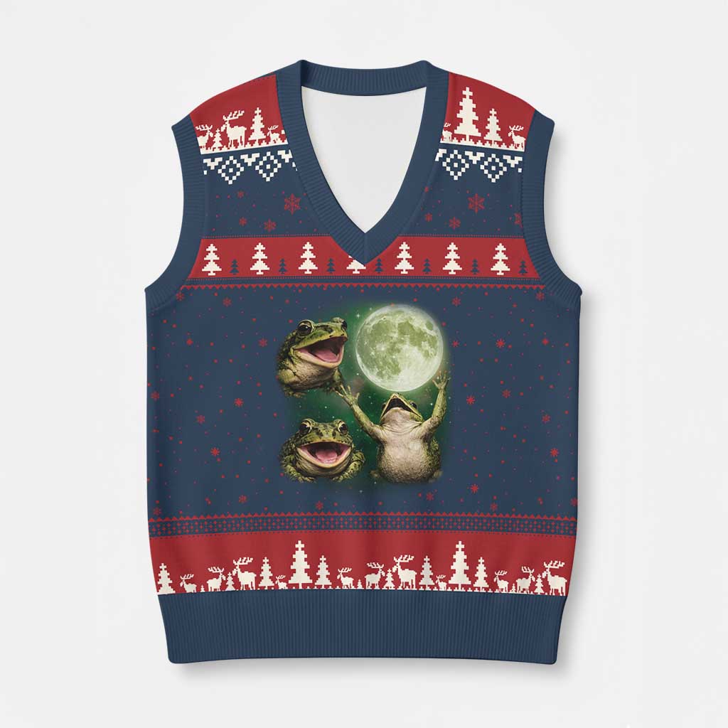 Frog Moon Vintage Graphic V-Neck Knit Sweater Vest Retro Amphibian Nature Cottagecore Gift TS10 Navy Red Print Your Wear