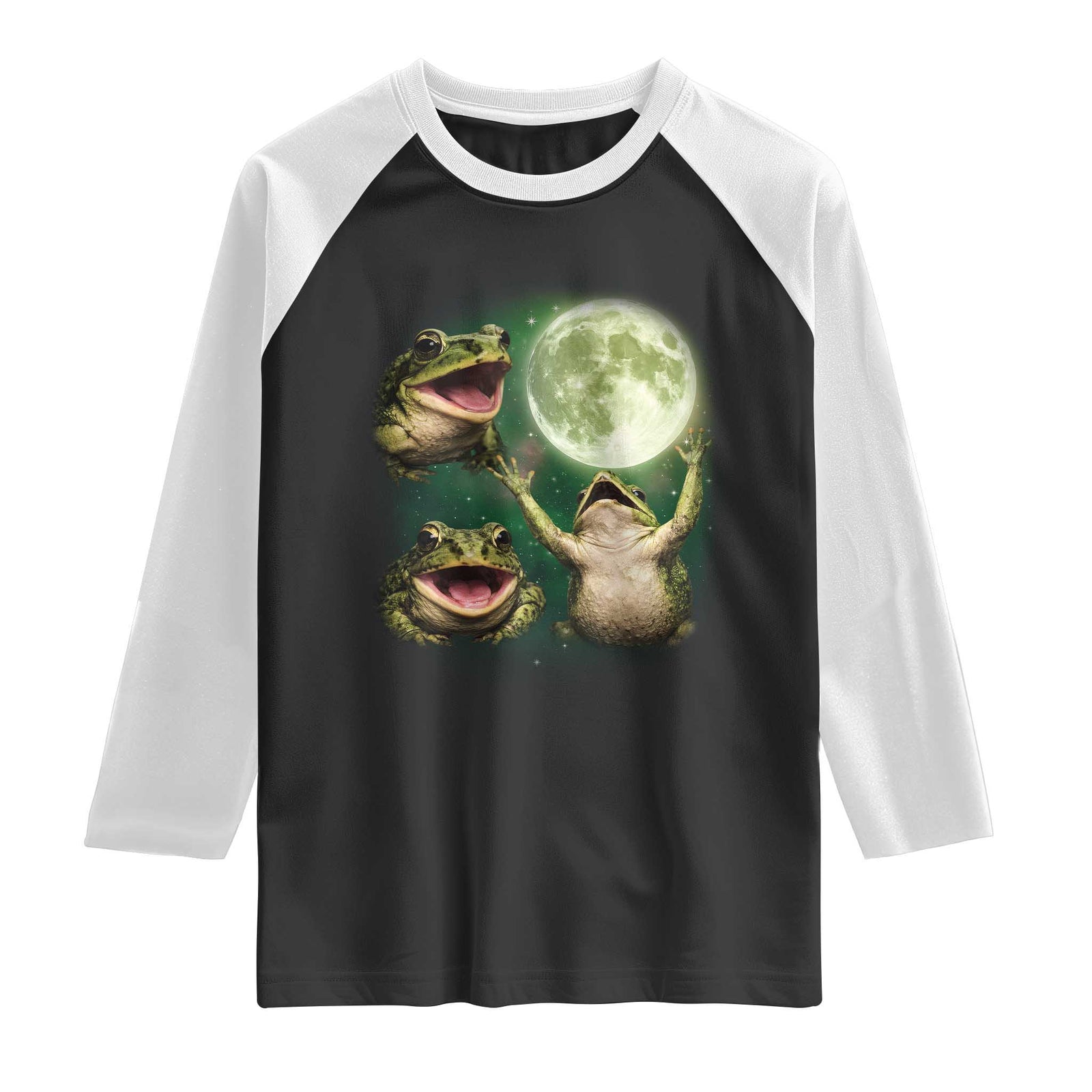 Frog Moon Vintage Graphic Raglan Shirt Retro Amphibian Nature Cottagecore Gift TS10 Black White Print Your Wear