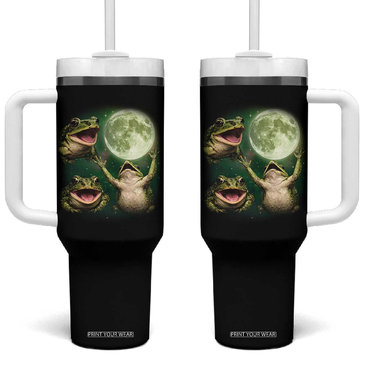 Frog Moon Vintage Graphic Tumbler With Handle Retro Amphibian Nature Cottagecore Gift TS10 One Size: 40 oz Black Print Your Wear