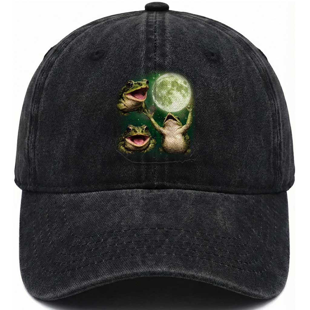 Frog Moon Vintage Graphic Washed Cotton Baseball Cap Retro Amphibian Nature Cottagecore Gift TS10 Print Your Wear