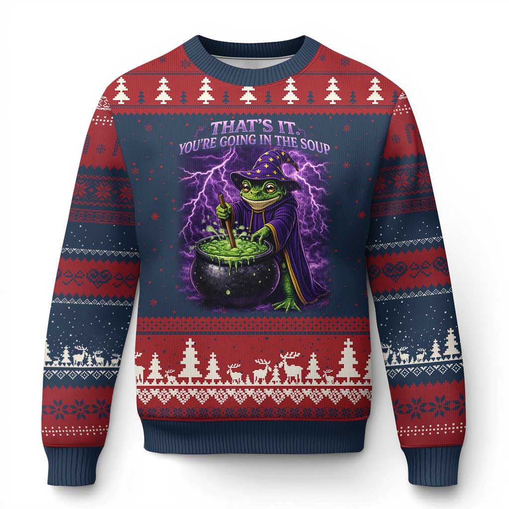 Frog Meme Ugly Christmas Sweater Vintage Graphic Thats It Youre Going In The Soup TS10 Navy Red Print Your Wear