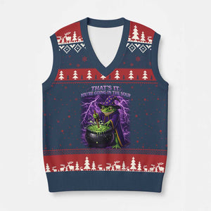 Frog Meme V-Neck Knit Sweater Vest Vintage Graphic Thats It Youre Going In The Soup TS10 Navy Red Print Your Wear