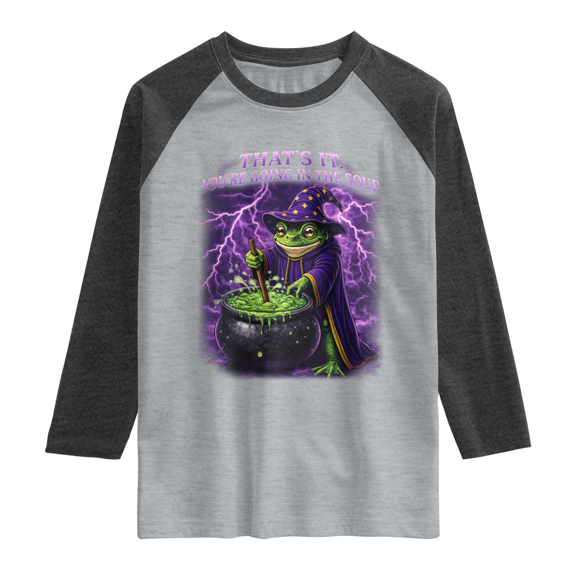 Frog Meme Raglan Shirt Vintage Graphic Thats It Youre Going In The Soup TS10 Heather Gray Heather Charcoal Print Your Wear