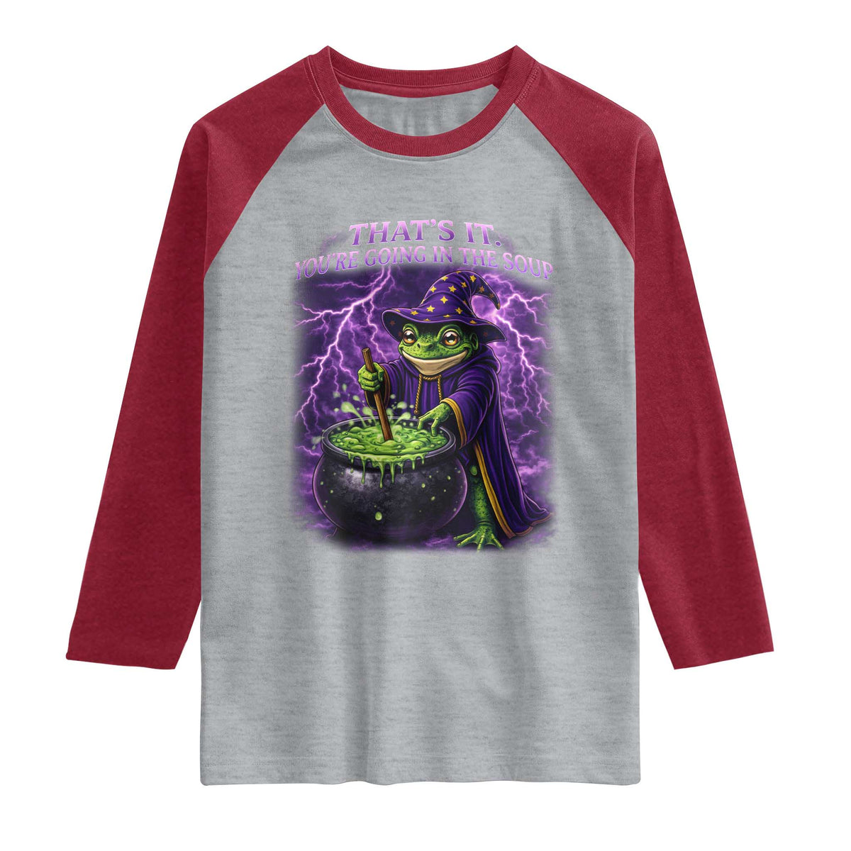 Frog Meme Raglan Shirt Vintage Graphic Thats It Youre Going In The Soup TS10 Heather Gray Heather Red Print Your Wear