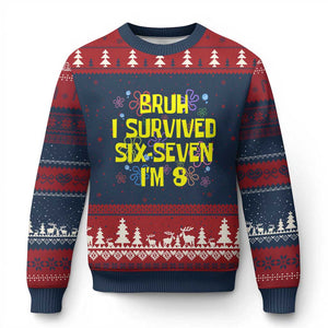 8th Birthday Ugly Christmas Sweater Im 8 Year Old Bruh I Survived 67 Colorful Bubble Flower TS10 Navy Red Print Your Wear
