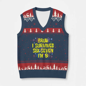8th Birthday V-Neck Knit Sweater Vest Im 8 Year Old Bruh I Survived 67 Colorful Bubble Flower TS10 Navy Red Print Your Wear