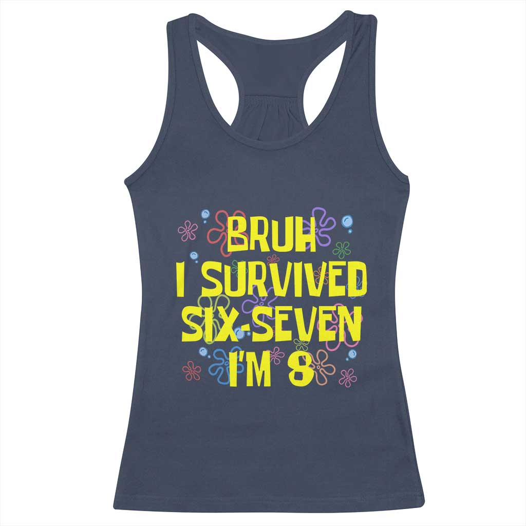 8th Birthday Racerback Tank Top Im 8 Year Old Bruh I Survived 67 Colorful Bubble Flower TS10 Navy Print Your Wear