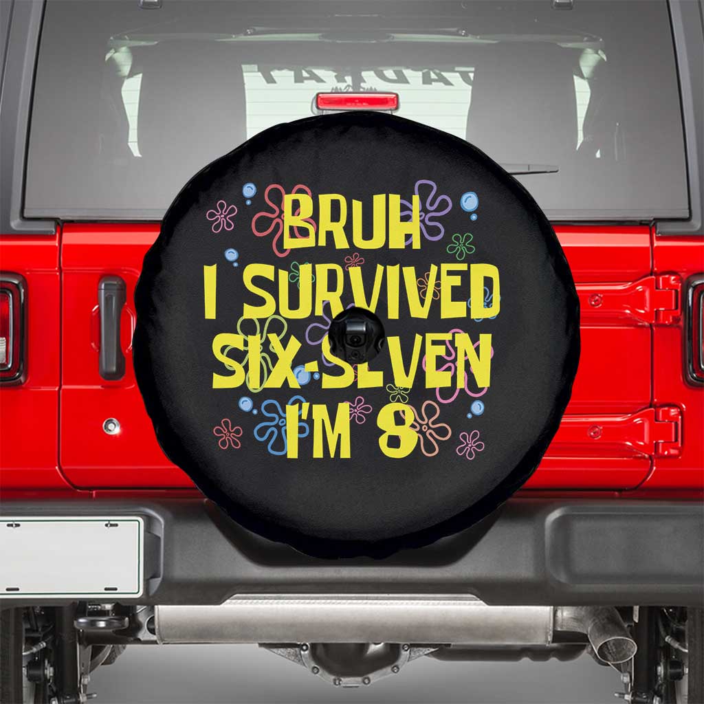8th Birthday Spare Tire Cover Im 8 Year Old Bruh I Survived 67 Colorful Bubble Flower TS10 Black Print Your Wear