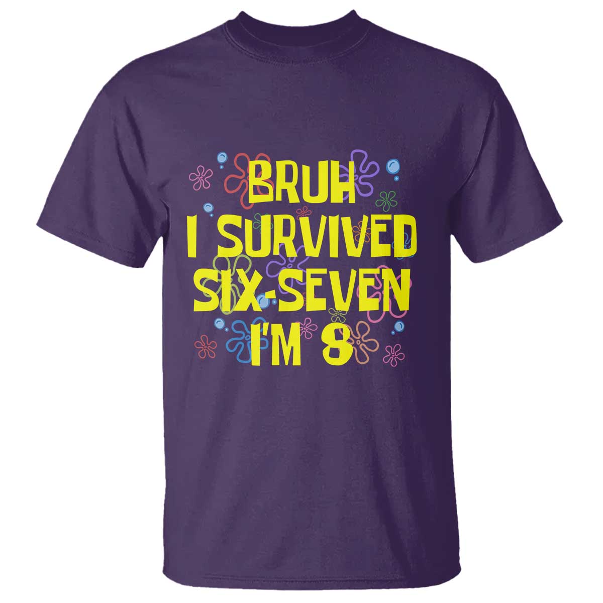 8th Birthday T Shirt Im 8 Year Old Bruh I Survived 67 Colorful Bubble Flower TS10 Purple Print Your Wear