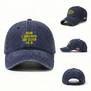 8th Birthday Washed Cotton Baseball Cap Im 8 Year Old Bruh I Survived 67 Colorful Bubble Flower TS10 Washed Cap Universal Fit Navy Print Your Wear