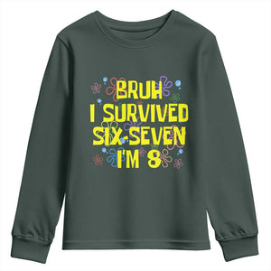 8th Birthday Youth Sweatshirt Im 8 Year Old Bruh I Survived 67 Colorful Bubble Flower TS10 Dark Forest Green Print Your Wear