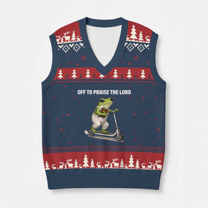Funny Christian Frog V-Neck Knit Sweater Vest Off To Praise The Lord TS10 Navy Red Print Your Wear