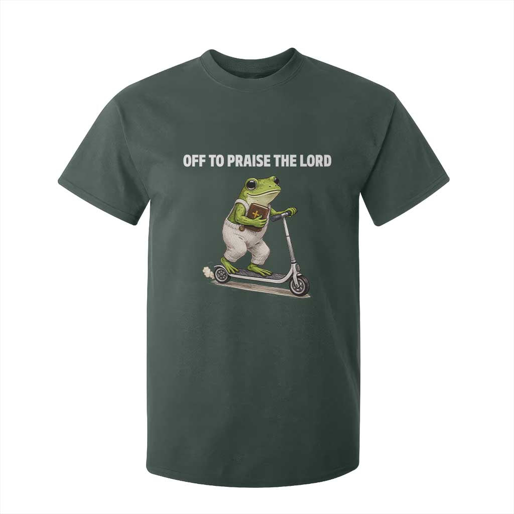 Funny Christian Frog T Shirt For Kid Off To Praise The Lord TS10 Dark Forest Green Print Your Wear