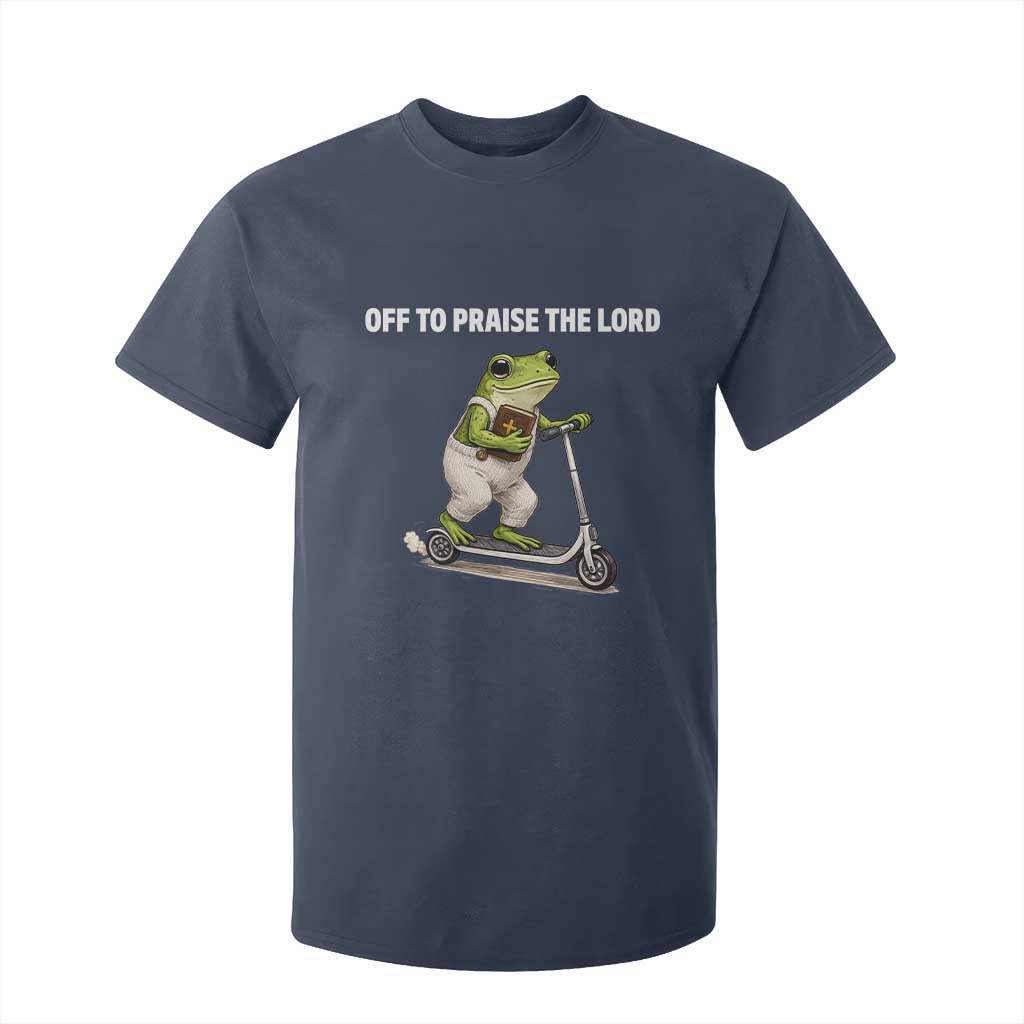 Funny Christian Frog T Shirt For Kid Off To Praise The Lord TS10 Navy Print Your Wear