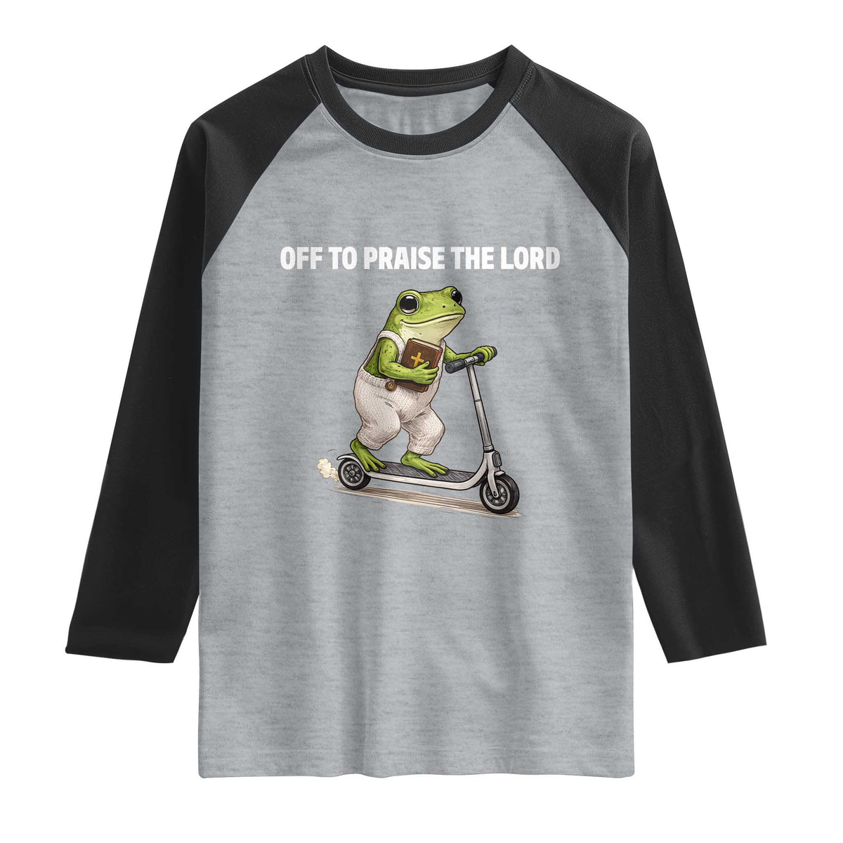 Funny Christian Frog Raglan Shirt Off To Praise The Lord TS10 Heather Gray Black Print Your Wear