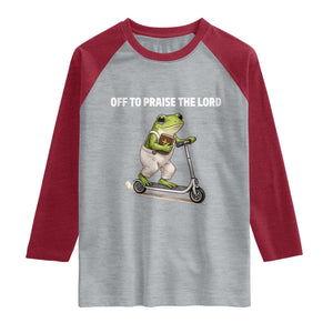 Funny Christian Frog Raglan Shirt Off To Praise The Lord TS10 Heather Gray Heather Red Print Your Wear
