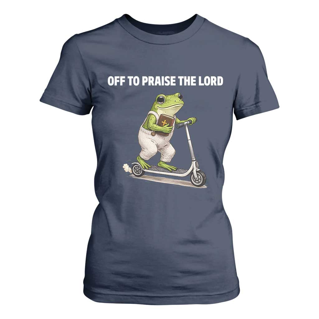 Funny Christian Frog T Shirt For Women Off To Praise The Lord TS10 Navy Print Your Wear