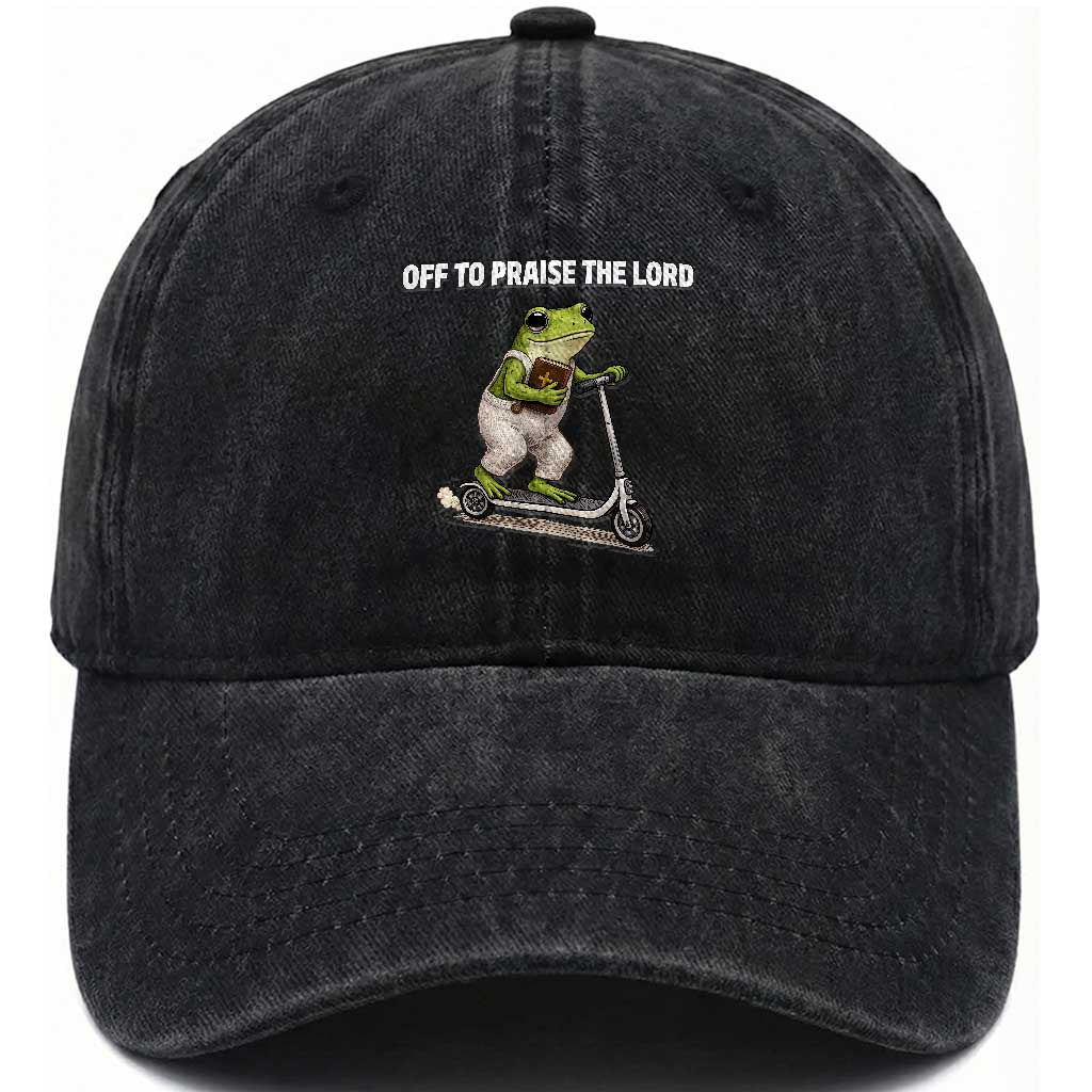 Funny Christian Frog Washed Cotton Baseball Cap Off To Praise The Lord TS10 Print Your Wear
