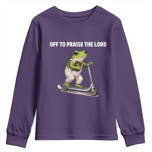 Funny Christian Frog Youth Sweatshirt Off To Praise The Lord TS10 Purple Print Your Wear