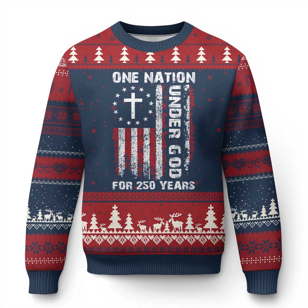 250 Years Anniversary Ugly Christmas Sweater 250th Independence Day Freedom One Nation Under God US Flag TS10 Navy Red Print Your Wear