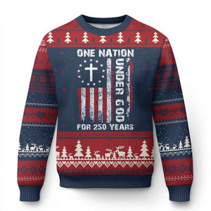250 Years Anniversary Ugly Christmas Sweater 250th Independence Day Freedom One Nation Under God US Flag TS10 Navy Red Print Your Wear