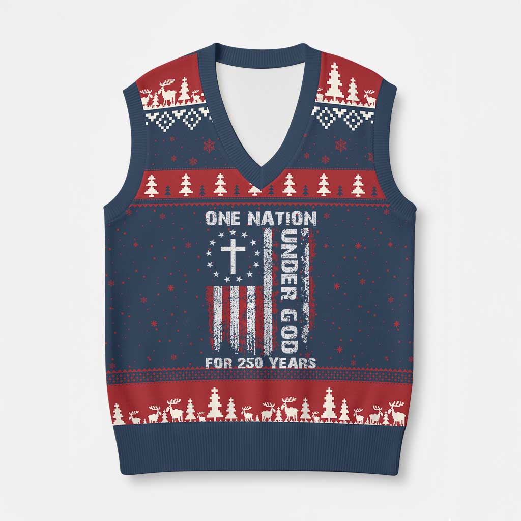 250 Years Anniversary V-Neck Knit Sweater Vest 250th Independence Day Freedom One Nation Under God US Flag TS10 Navy Red Print Your Wear