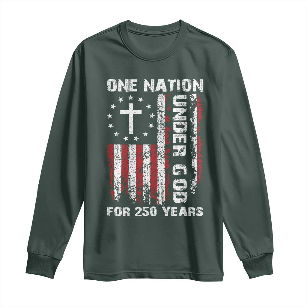 250 Years Anniversary Long Sleeve Shirt 250th Independence Day Freedom One Nation Under God US Flag TS10 Dark Forest Green Print Your Wear