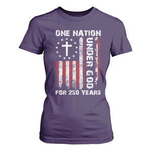 250 Years Anniversary T Shirt For Women 250th Independence Day Freedom One Nation Under God US Flag TS10 Purple Print Your Wear