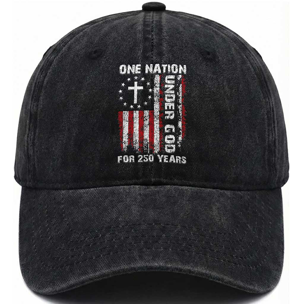 250 Years Anniversary Washed Cotton Baseball Cap 250th Independence Day Freedom One Nation Under God US Flag TS10 Print Your Wear