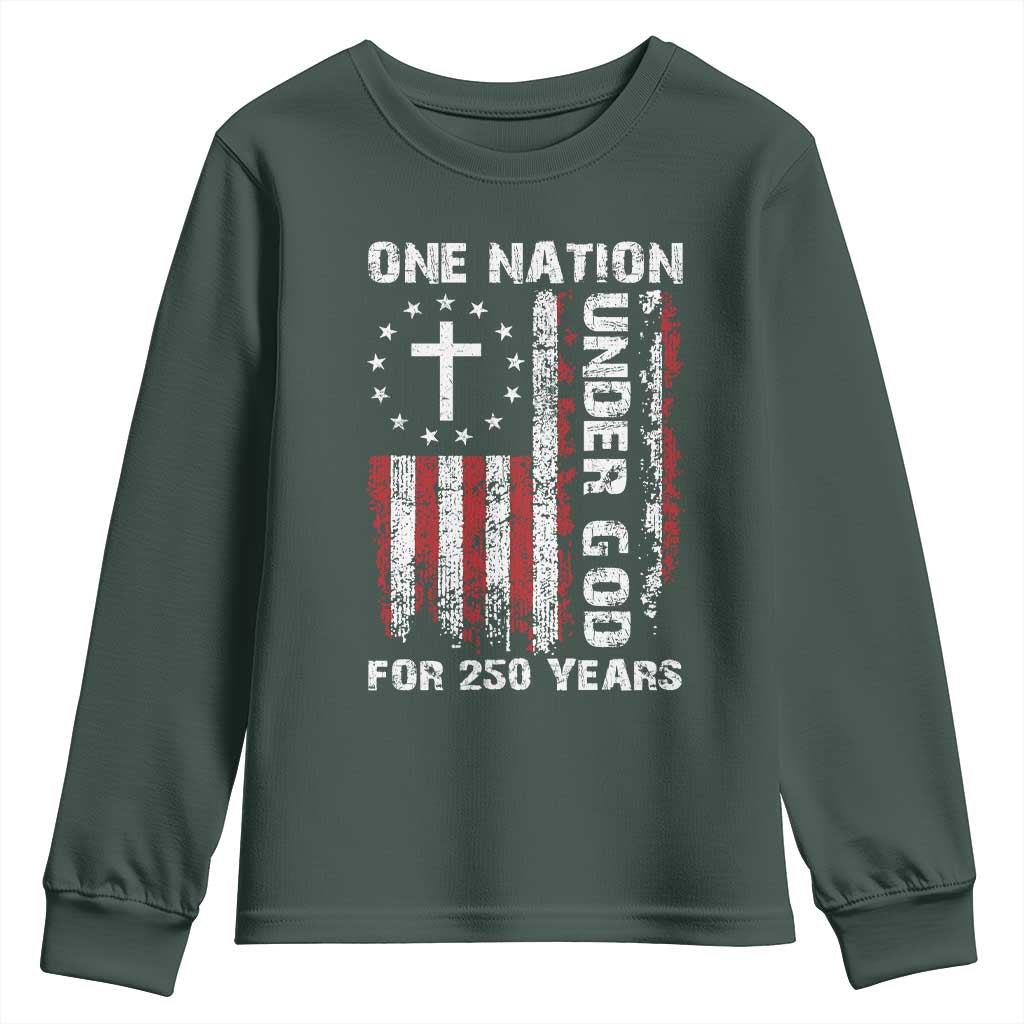 250 Years Anniversary Youth Sweatshirt 250th Independence Day Freedom One Nation Under God US Flag TS10 Dark Forest Green Print Your Wear