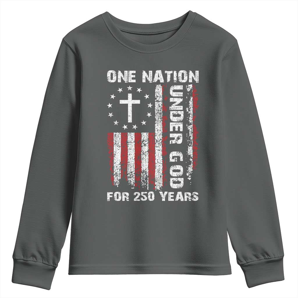 250 Years Anniversary Youth Sweatshirt 250th Independence Day Freedom One Nation Under God US Flag TS10 Dark Heather Print Your Wear
