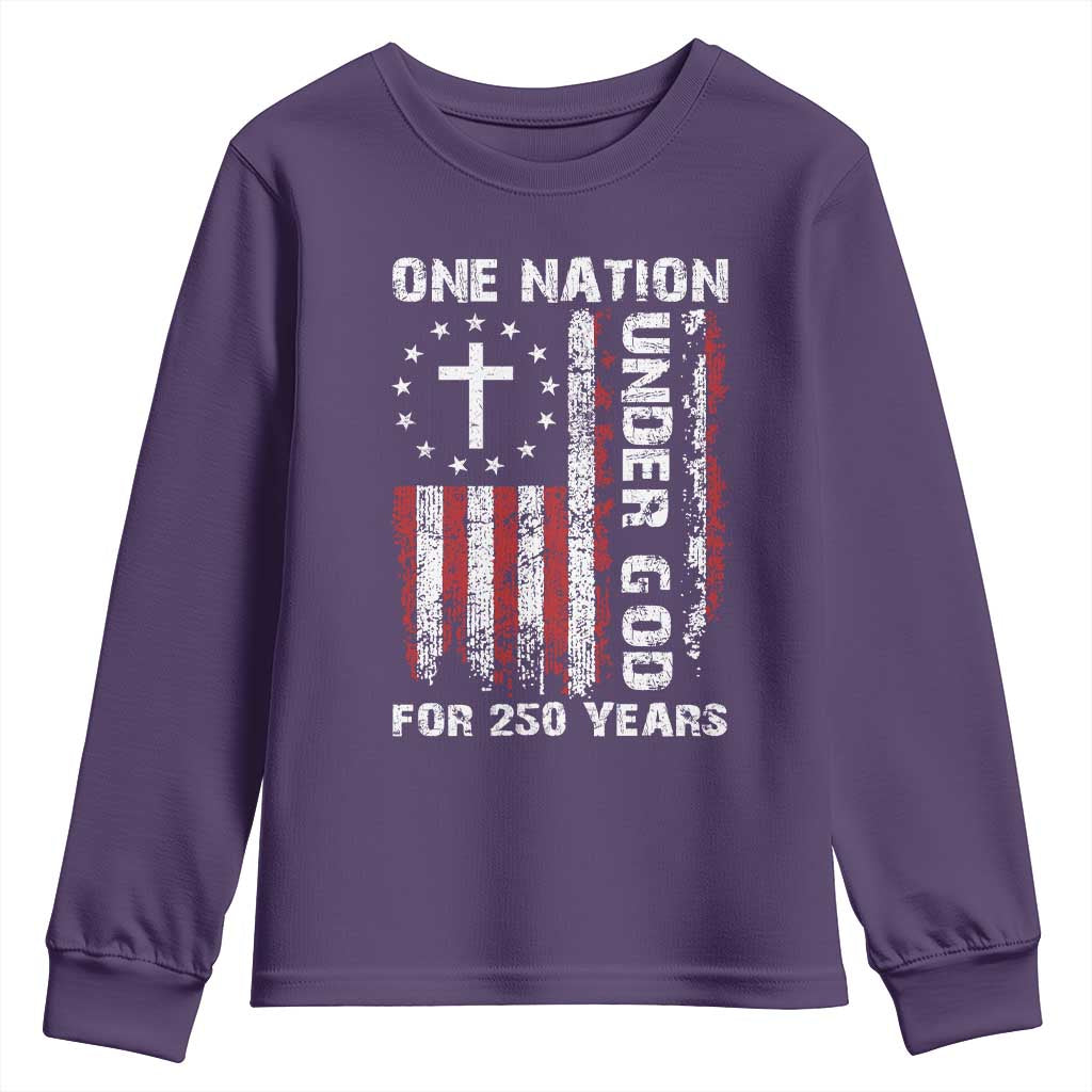 250 Years Anniversary Youth Sweatshirt 250th Independence Day Freedom One Nation Under God US Flag TS10 Purple Print Your Wear