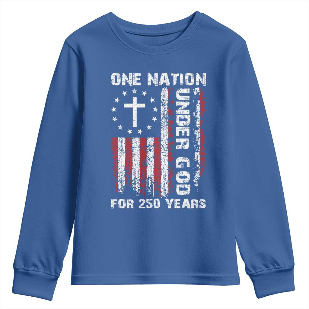 250 Years Anniversary Youth Sweatshirt 250th Independence Day Freedom One Nation Under God US Flag TS10 Royal Blue Print Your Wear