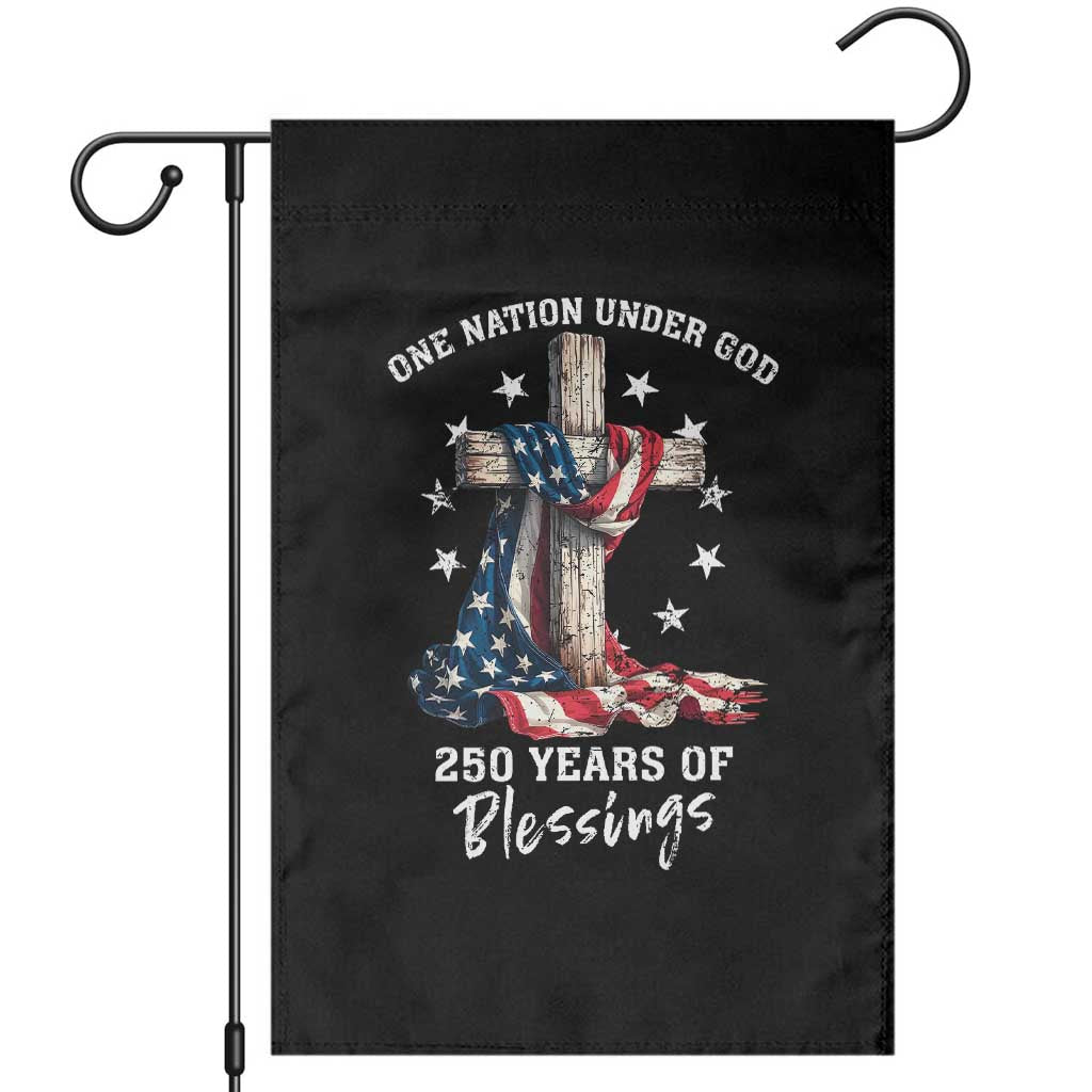 250th Anniversary USA Garden Flag One Nation Under God US 250 Flag Cross 4th Of July TS10 Black Print Your Wear