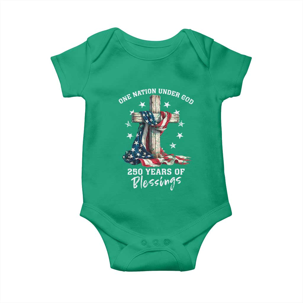 250th Anniversary USA Baby Onesie One Nation Under God US 250 Flag Cross 4th Of July TS10 Irish Green Print Your Wear