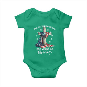 250th Anniversary USA Baby Onesie One Nation Under God US 250 Flag Cross 4th Of July TS10 Irish Green Print Your Wear